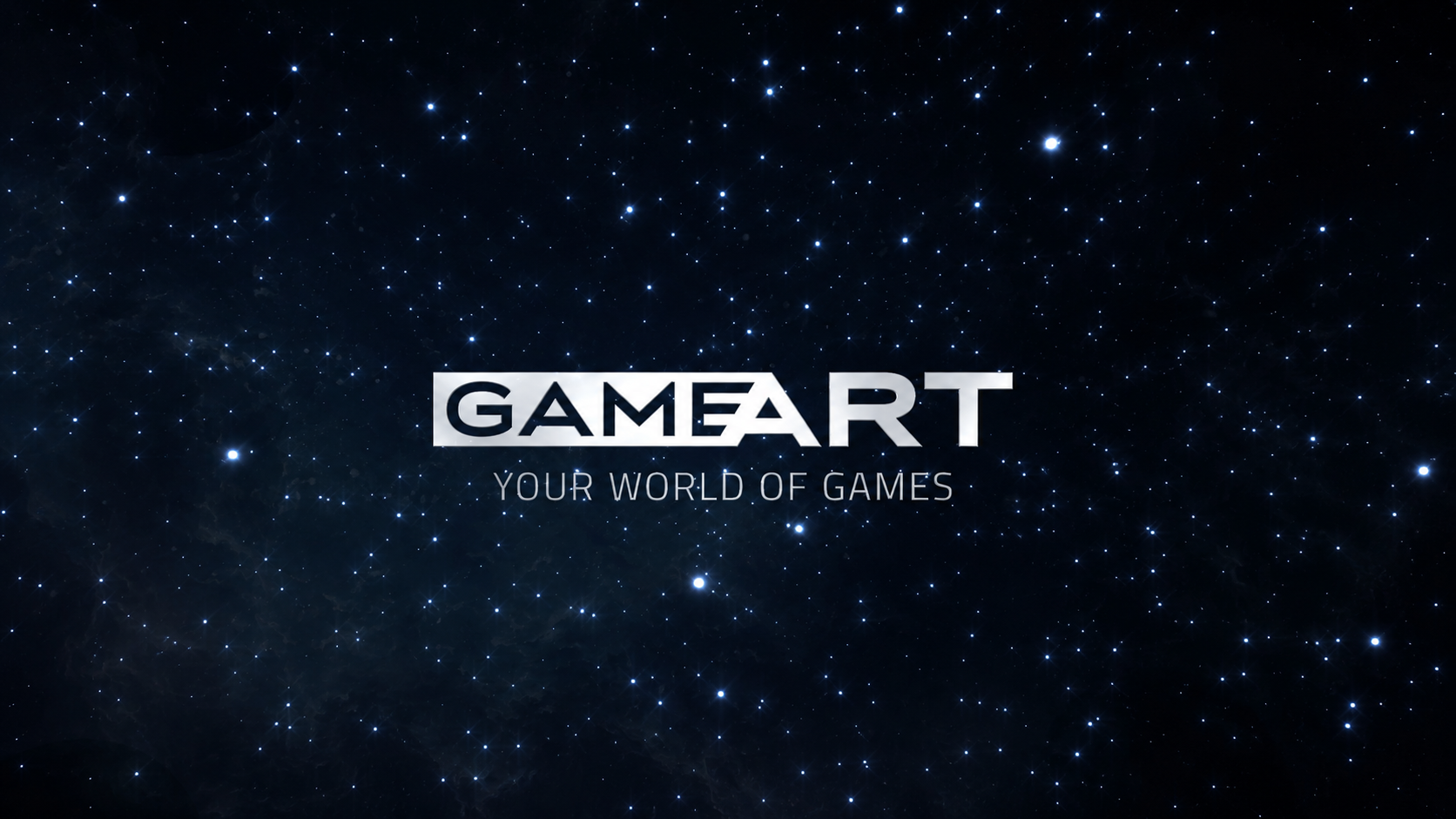 Логотип провайдера игр GameArt и слоган Your World of Games на фоне звёздного неба